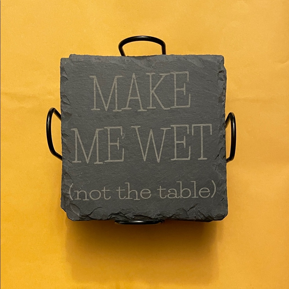 Slate Coaster with Holder - Black